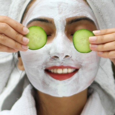 facial with cucumber slices