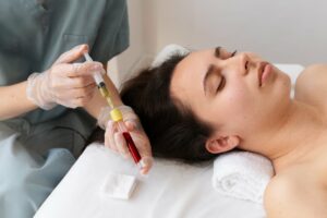 PRP blood extraction and injection during hair and facial PRP treatment